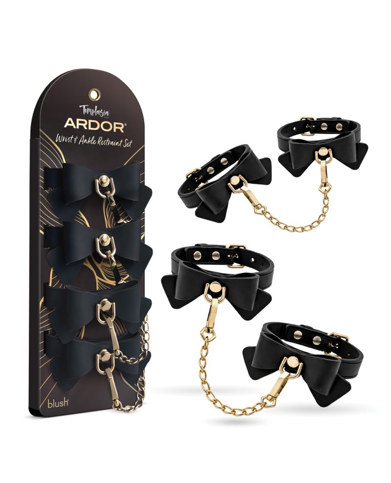 Blush Temptasia Ardor Wrist & Ankle Restraints w/Bow - Black