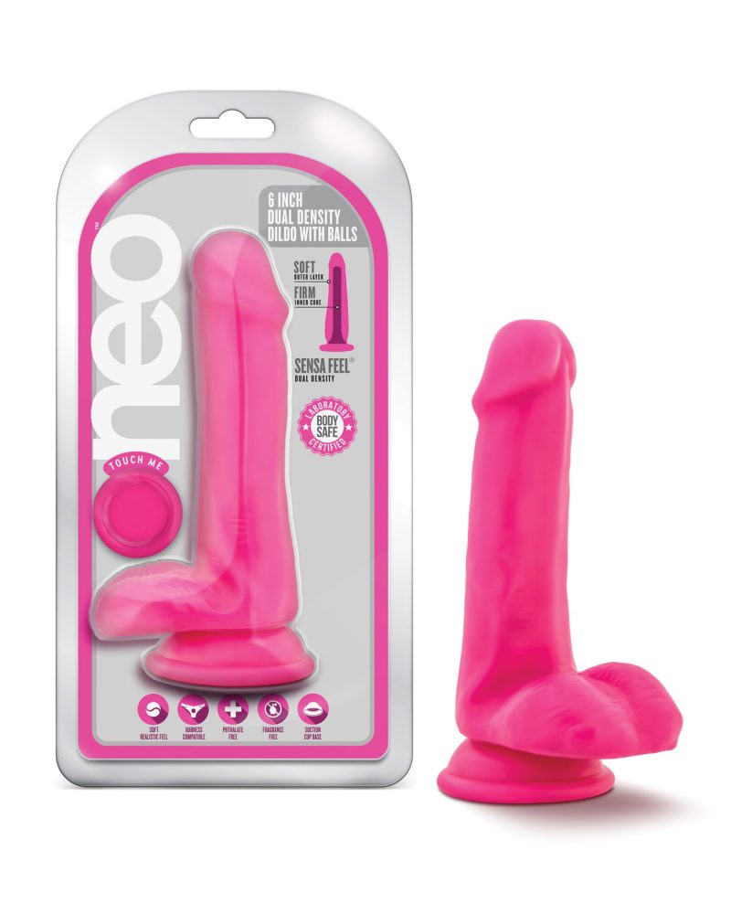Blush Neo 6" Dual Density Cock w/Balls - Neon Pink