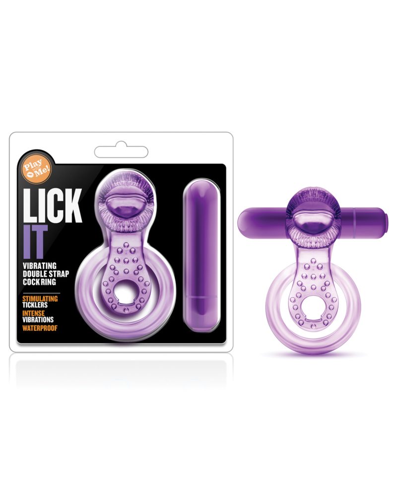 Blush Play With Me Lick it Vibrating Double Strap Cockring - Purple
