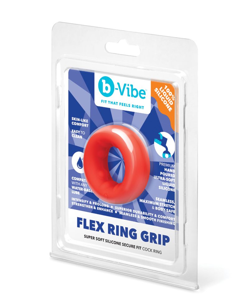 b-Vibe Flex Ring Grip Super Soft Silicone Secure Fit Cock Ring- Red
