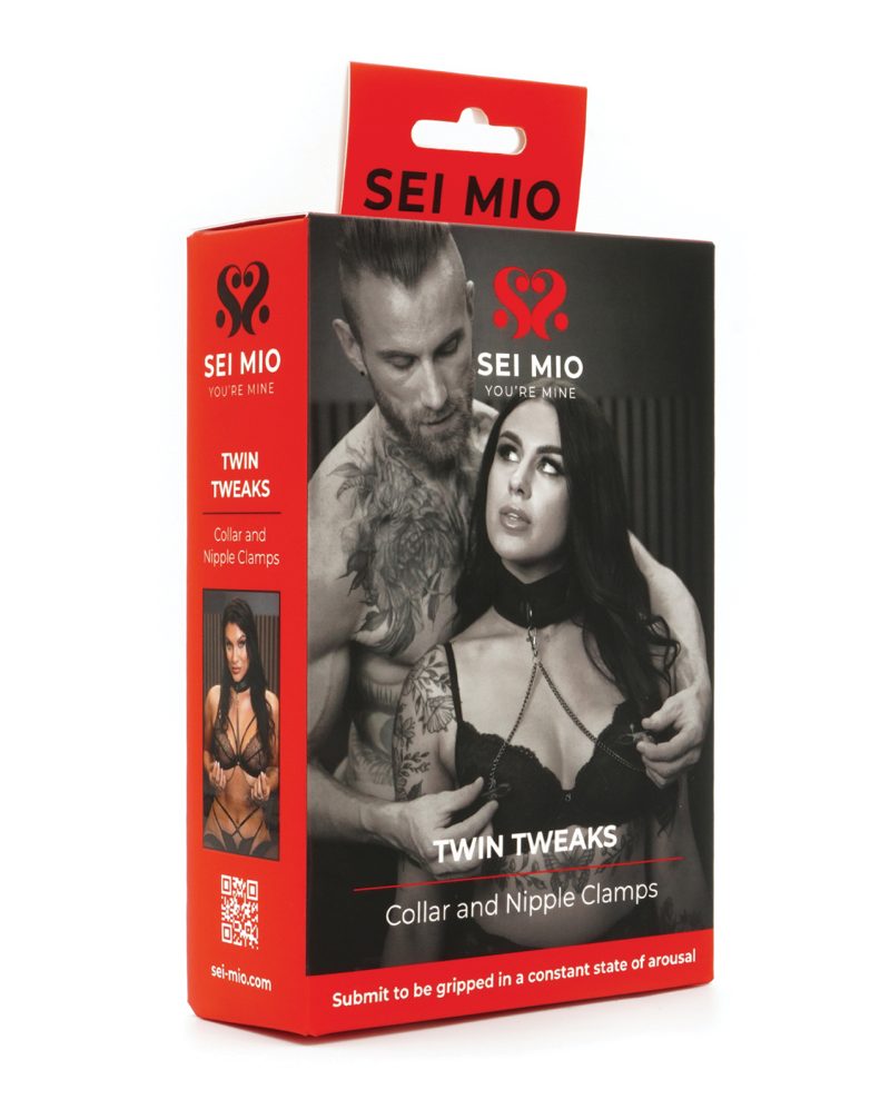 Sei Mio Twin Tweaks Velvet Collar w/Nipple Clamps - Black