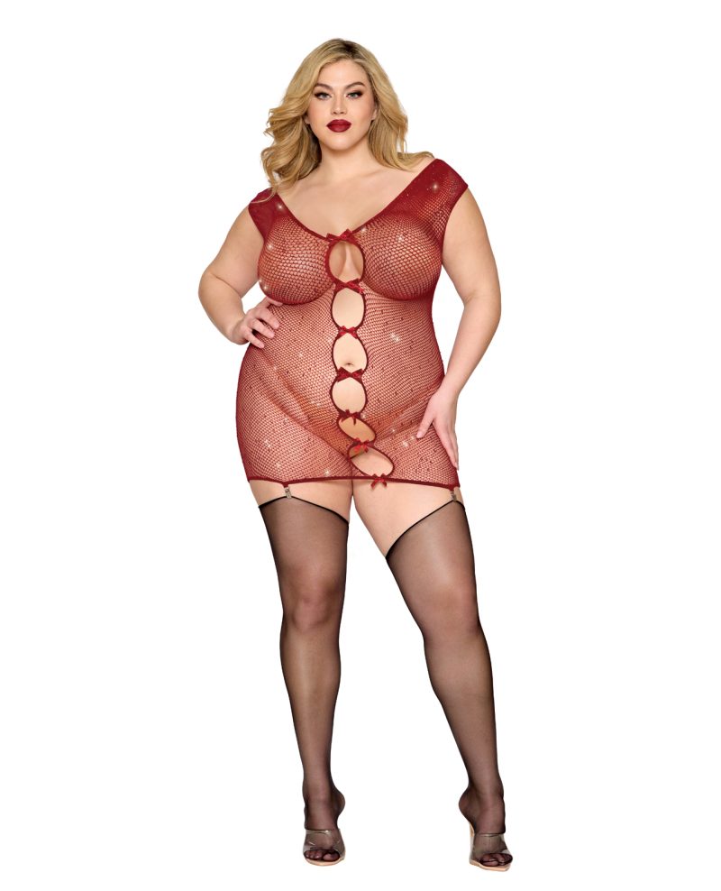 Seamless Chemise w/Rhinestone Accents & Mini Suspender Clips - Ox Blood QN