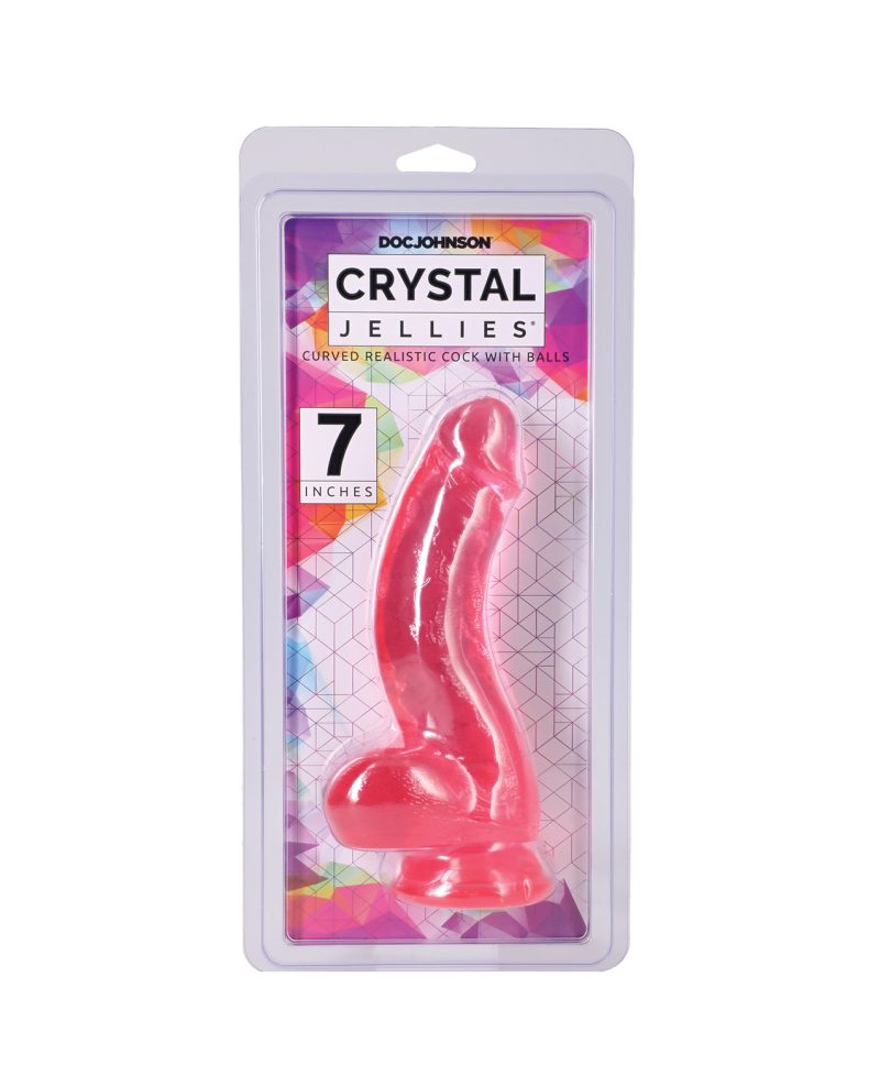 Crystal Jellies 7" Curved Realistic Cock w/Balls - Pink