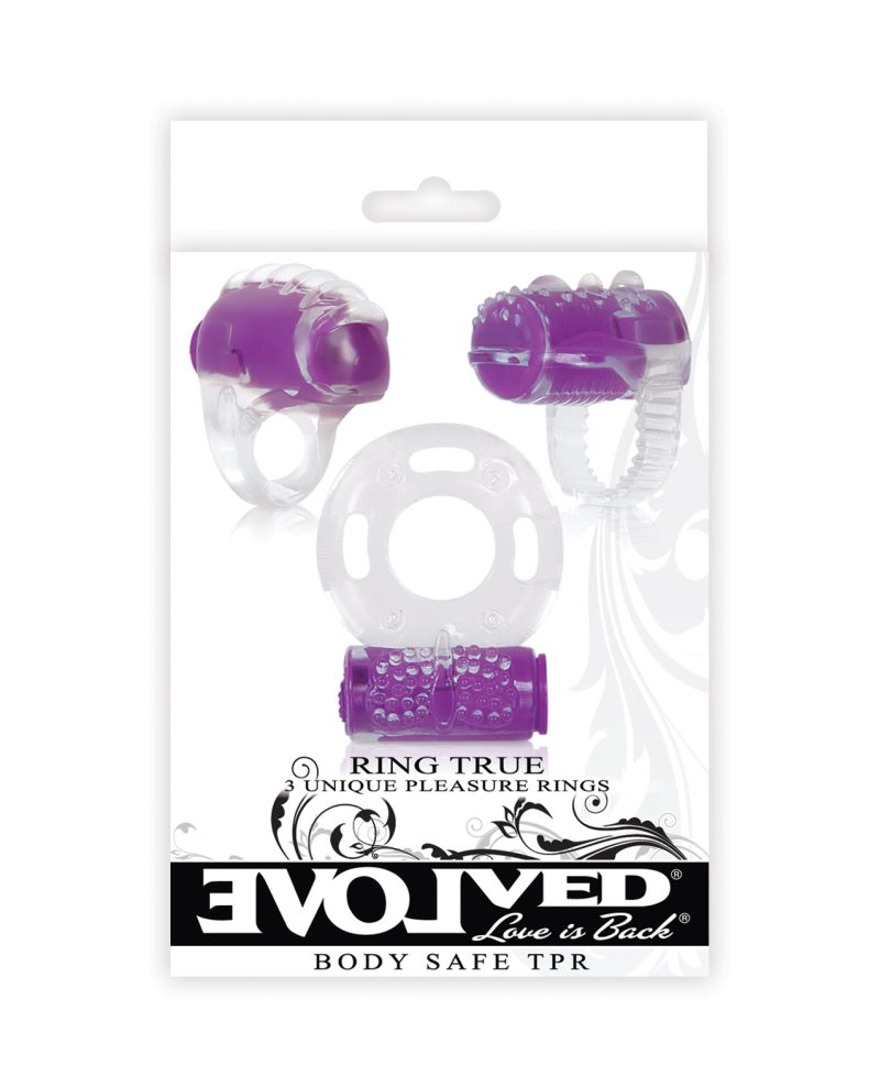 Evolved Ring True Unique Pleasure Rings Kit - 3 Pack Clear/Purple
