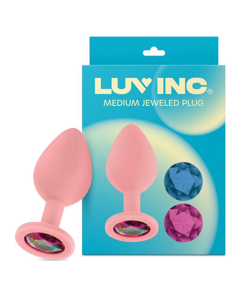 Luv Inc. Jeweled Silicone Butt Plug w/Three Stones - Medium Light Pink
