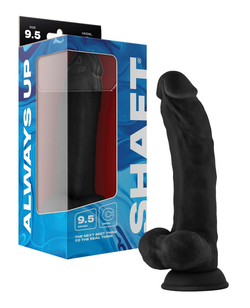 Shaft Model C Flexskin Liquid Silicone 9.5" Curved Dong w/Balls - Black