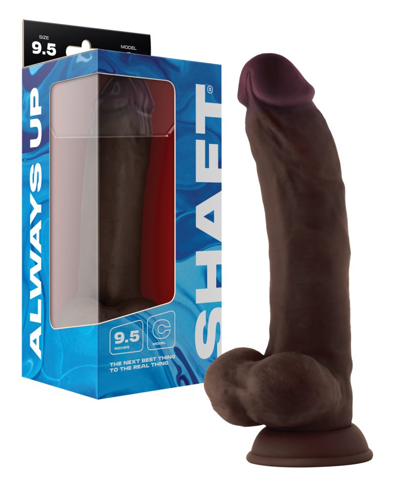 Shaft Model C Flexskin Liquid Silicone 9.5" Curved Dong w/Balls - Mahogany
