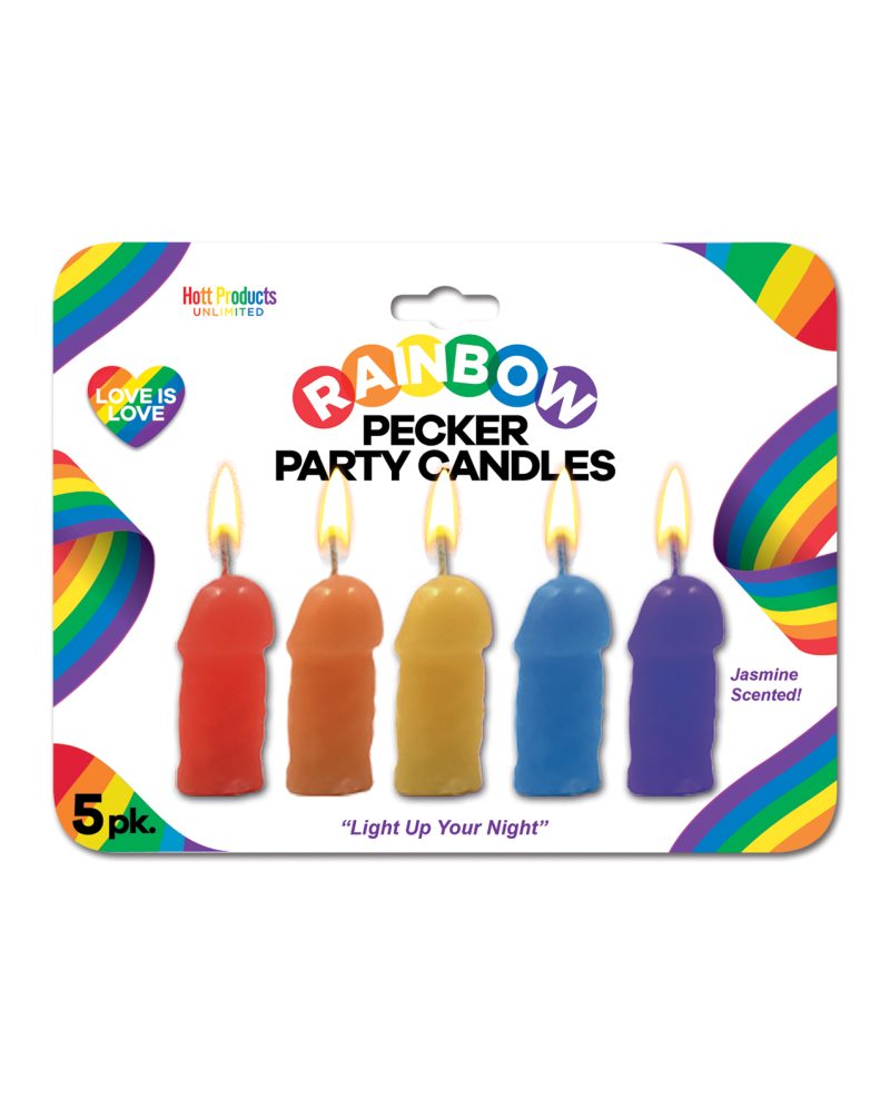Rainbow Pecker Party Candles - Asst. Colors Pack of 5