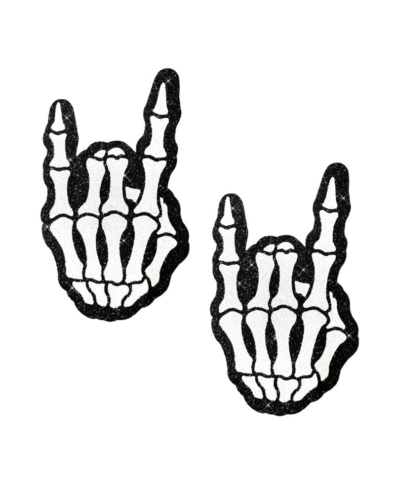 Neva Nude Rock On Skeleton Glitter Pasties - Black/White O/S