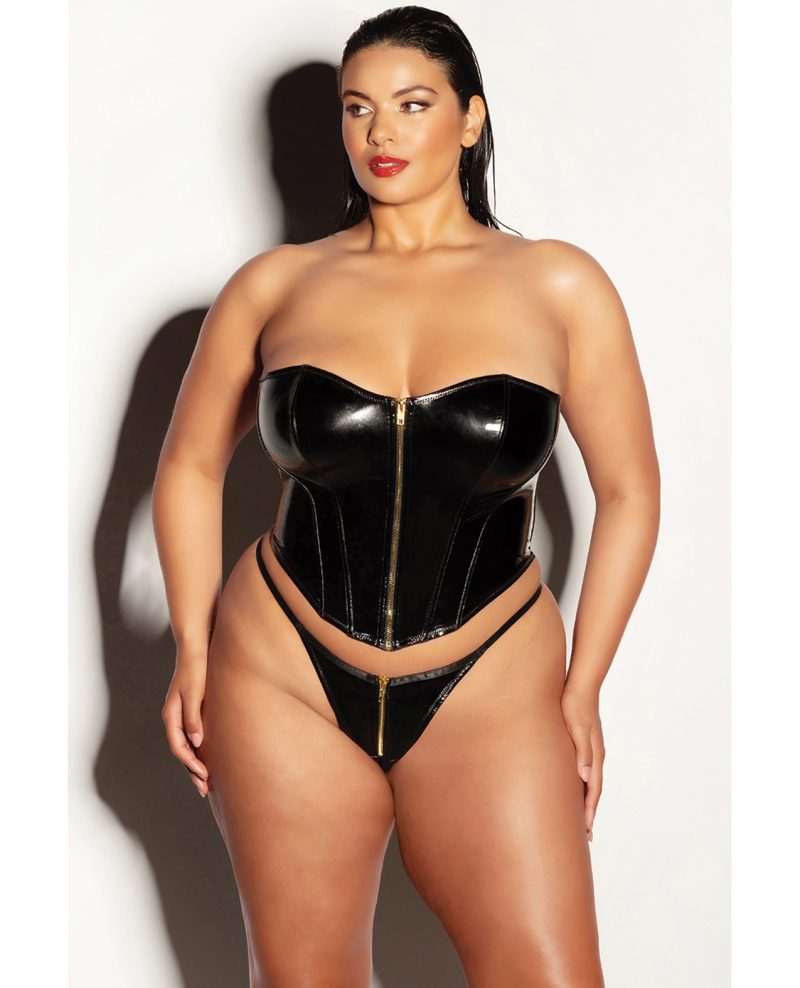 FETISH Rider Vinyl Bustier w/Front Zipper & Panty Black 2X
