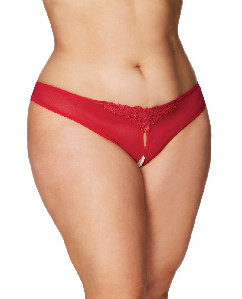 Crotchless Thong w/Pearls Red 1X/2X