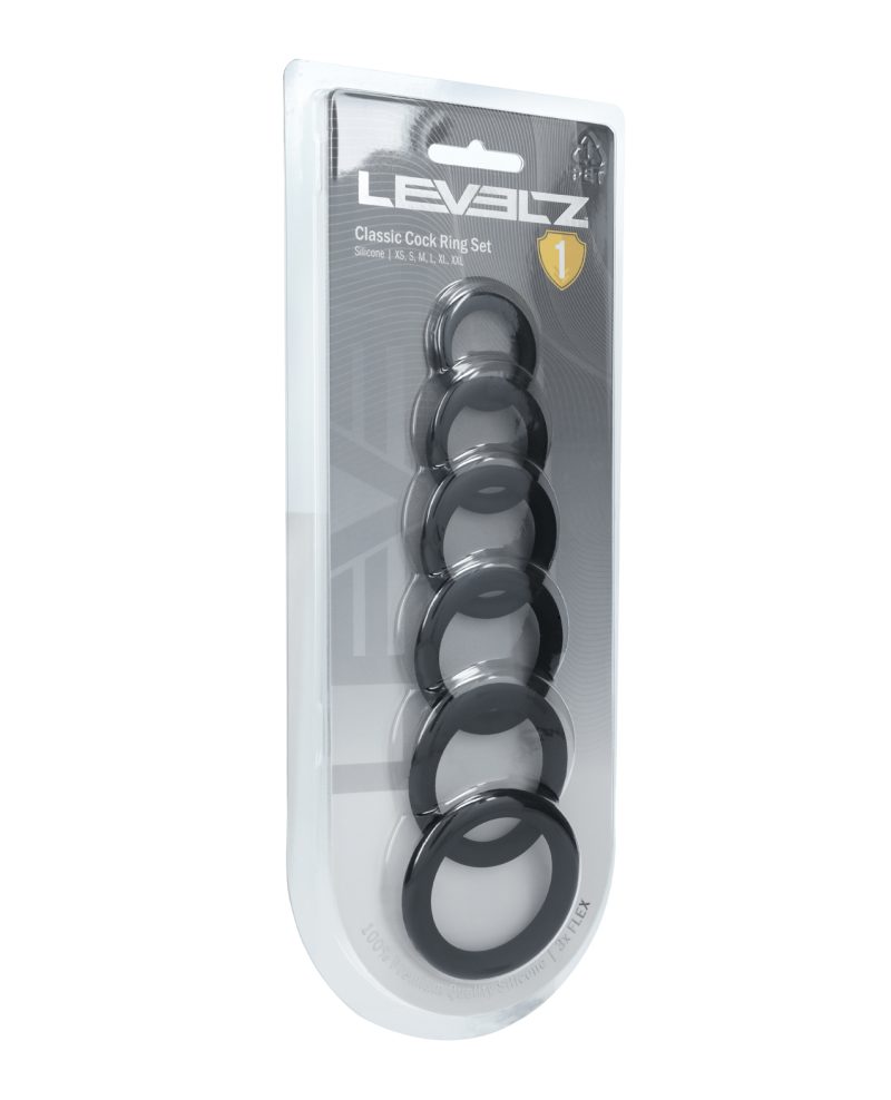 Shots Levelz Classic Silicone Cock Ring Set of 6 All Sizes - Black