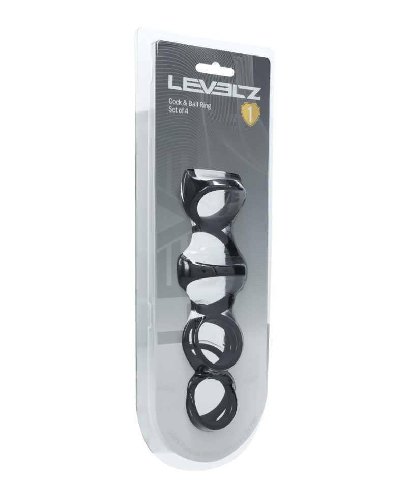 Shots Levelz Set of 4 Silicone Cock & Ball Rings - Black