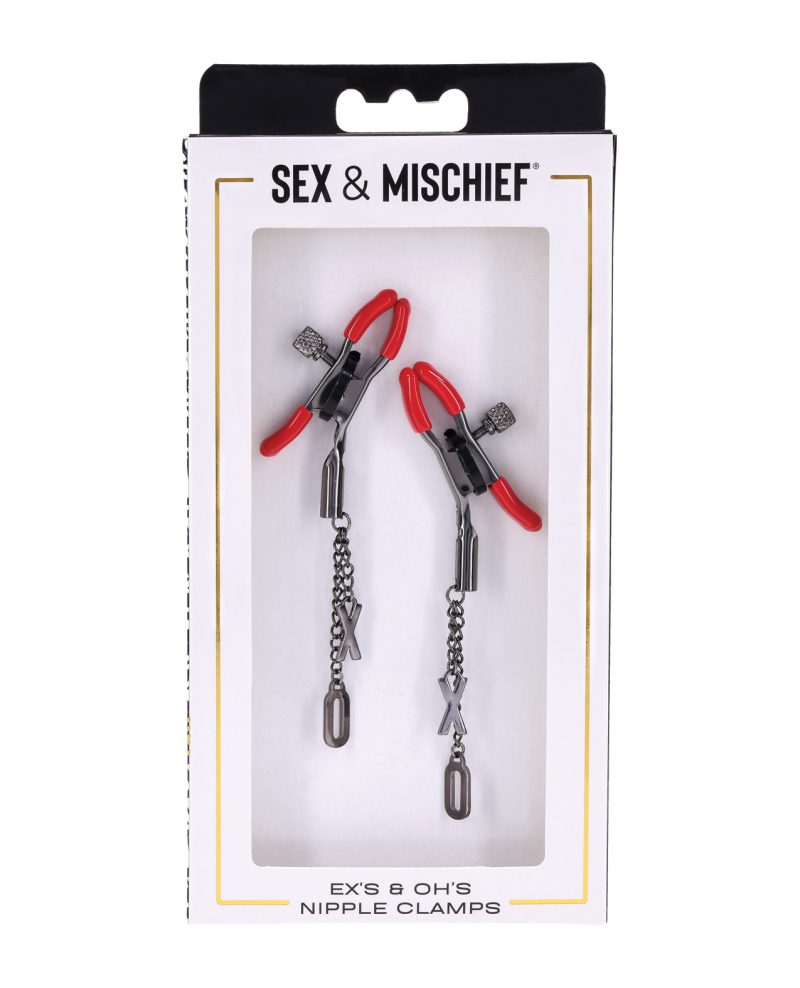 Sex & Mischief Ex's & Oh's Nipple Clamps - Red/Black
