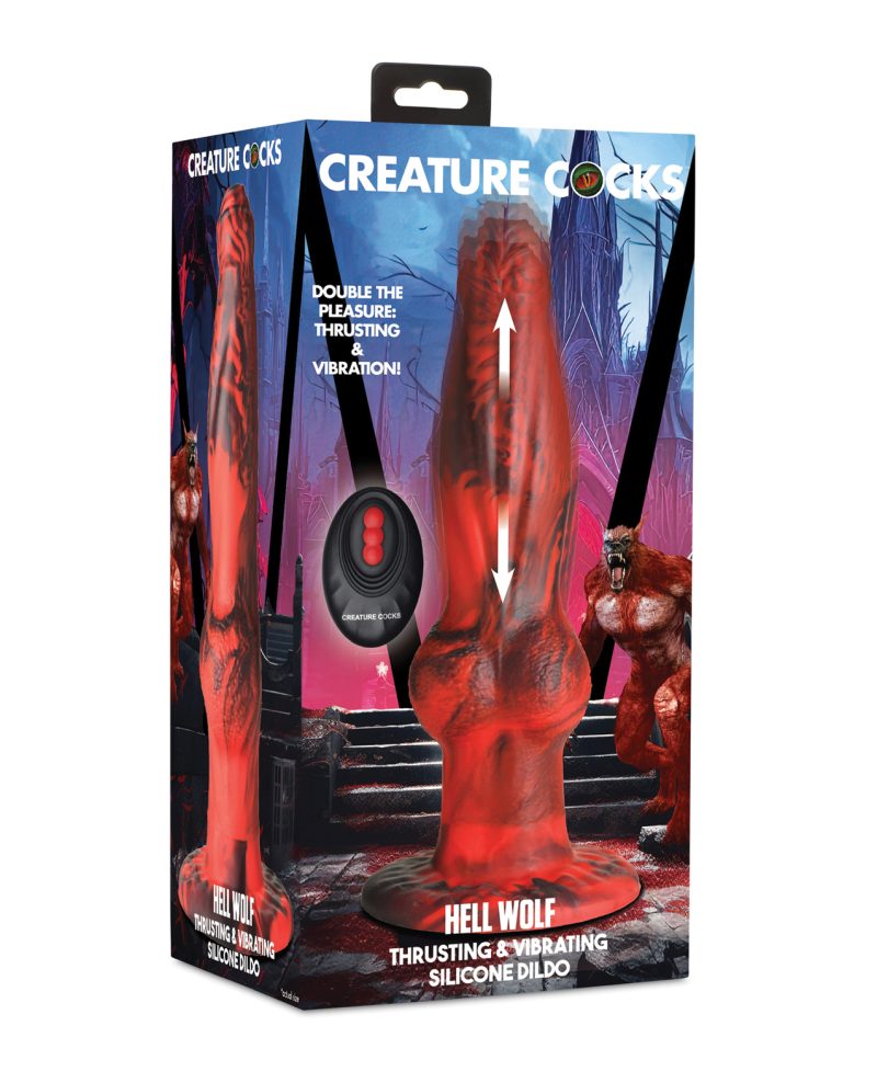 Creature Cocks Hell-Wolf Thrusting & Vibrating Silicone Dildo - Black/Red